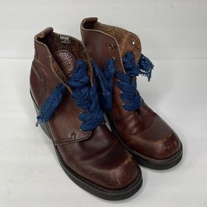 MIA Brown Lace Up Boots with Blue Laces